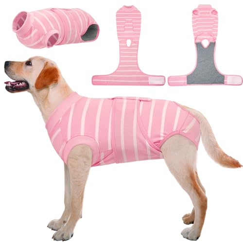 Kuoser Dog Surgery Recovery Suit Post-Op Care Medical Vest, Pink Stripe L