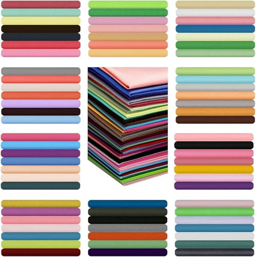 YUMILI 70 Stück Baumwolle Patchwork Stoff, Stoffpakete Patchwork, Baumwoll Stoff Bedruckte Bündel, 10x10 inch Stoffe Baumwolle tuch DIY Baumwolltuch Blumenmuster für Nähmuster Handwerk (Unifarben)