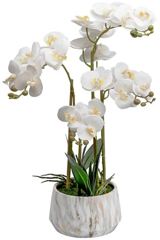 Crystals Artificial Orchid Flower in Pot – Realistic Faux Orchid Plant Decoration for Home, Office, or Event – Elegant White Floral Display – No Maintenance Required (Design 4)