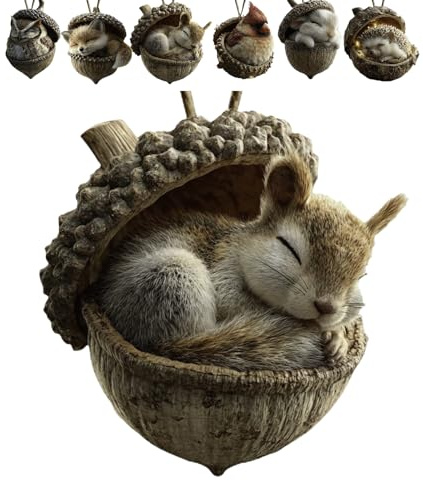 Waldtier Eichels Ornamente, 2D Acryl Waldtier Christbaumschmuck, Niedliche Eicheln Und Tannenzapfen Waldtiere Anhänger Deko, Aufhängbare Weihnachtsbaumschmuck Natur Für Kaminsims(Eichhörnchen)