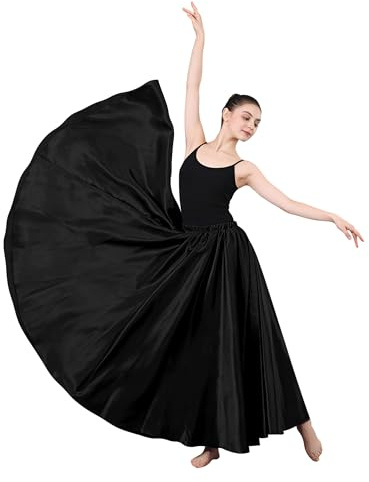 YZDMDM Women Satin Flamenco Dance Skirt Long Full Ruffle Belly Skirts Black