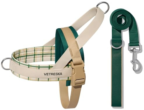 VETRESKA Hundegeschirr und Leine, Easy Walk Hundegeschirr für kleine und mittelgroße Hunde, kein Ziehen, Welpengeschirr für Spaziergänge und Training, verstellbar, verdrehsicher (Santal Forest, S)