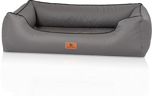 Knuffelwuff orthopädisches Hundebett Montana aus Kunstleder S 70 x 50cm Grau - Abnehmbarer Bezug - leicht zu reinigen - für große, mittelgroße und kleine Hunde