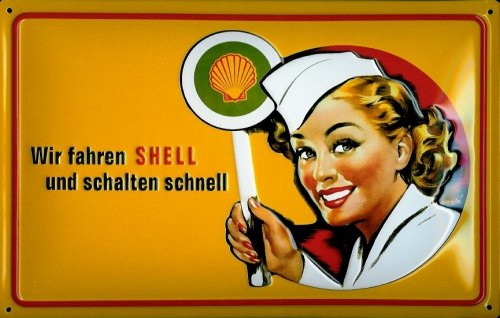 Buddel-Bini Versand Blechschild Nostalgieschild Wir Fahren Shell und schalten schnell Retro Schild