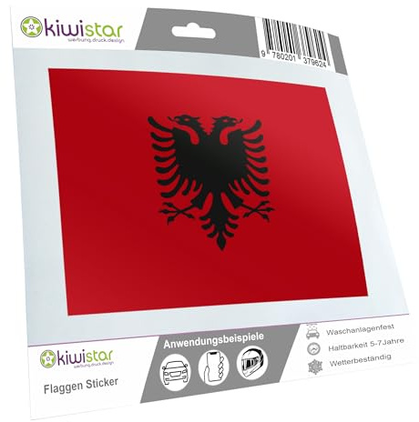 Kiwistar - Autoaufkleber Sticker Fahne Flagge Aufkleber 10cm Albanien Flagge Länder Wappen Fahne Sticker Kennzeichen - Auto - Fahrrad - LKW
