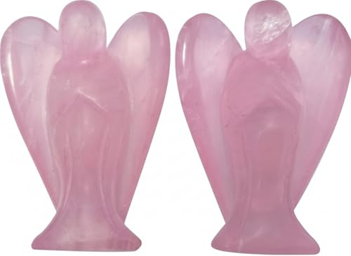 Mina Heal - Statuetta angelo custode, in quarzo rosa di alta qualità, simbolo di amore, pace e guarigione - formato da tasca, 2 pezzi