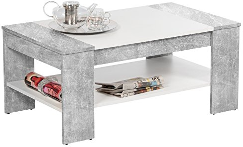 möbelando Couchtisch Wohnzimmertisch Sofatisch Beistelltisch Kaffeetisch Tisch Ariela I Beton/Weiß