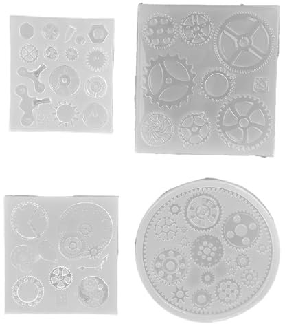 Resin Molds Kit, 4 Pcs Silicone Molds Resin DIY Gear Shape 3D Chocolate Cake Fondant Silicone DIY Resin Jewelry Pendant Decortion