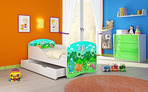 ACMA I Lit Enfant Bébé TIROIR Matelas sommier Gratuite Meubles pour Enfants (30 Dinosaures, 180 x 80 cm + tiroir)