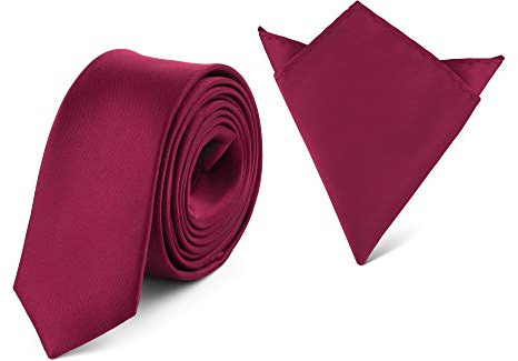 Ladeheid Herren Schmale Krawatte & Einstecktuch Set SP/P (150cm x 5cm, 22cm x 22cm, Weinrot)