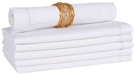 Servietten, 6 Stück, 100 % schlaue Baumwolle in Hohlsaum, Stoffservietten, Hochzeitsservietten, perfekt für Hochzeiten, Empfänge, Abendessen, Veranstaltungen, 45.7 x 45.7 cm, Weiß