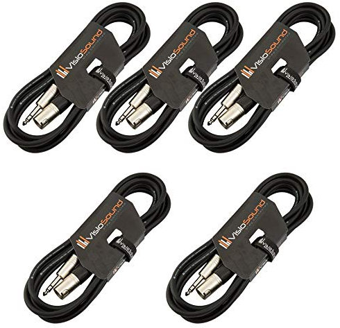 VisioSound 5 x Male XLR to 6.35mm Stereo TRS Jack Lead/Balanced Signal/Audio Patch Cable (Black, 6m, Pack of 5)