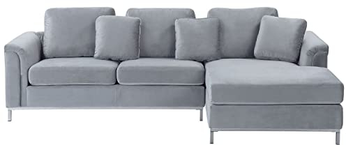 Beliani 4-Sitzer Ecksofa Samt grau mit Chaiselongue Links Silberne Edelstahlfüße Oslo