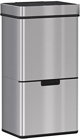 HOMCOM Cubo de Basura Automática 72L Cubo de Basura Inteligente de Acero Inoxidable con Sensor Infrarrojos y 2 Compartimientos para Cocina Dormitorio 42x30x81 cm gris
