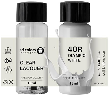 SD COLORS Peinture de retouche blanche olympique 40R GAZ 8624 GOW - 15 ML - Pour réparation de rayures - Code couleur 40R GAZ 8624 GOW - Blanc olympique (peinture + laque)