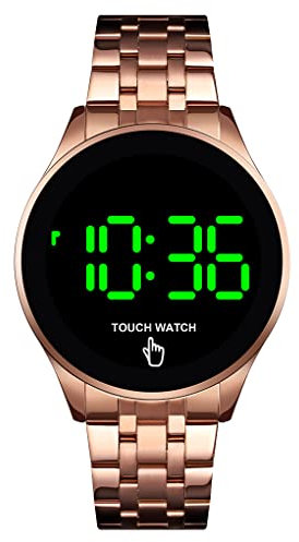 Gosasa Montre de sport étanche à écran tactile numérique LED pour homme et femme en acier inoxydable, rose gold, Numérique