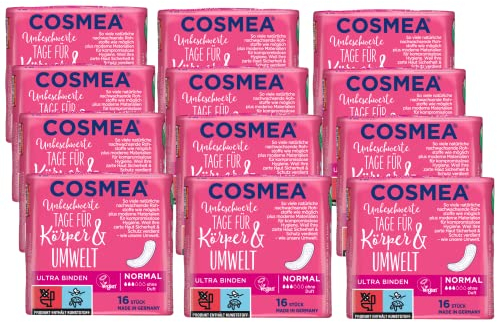 Cosmea Ultra Binden Vorteilspack, Hygiene-Einlagen aus nachwachsenden Rohstoffen. Damen-Hygiene im Einklang mit der Natur (Normal (12x16 Stück))