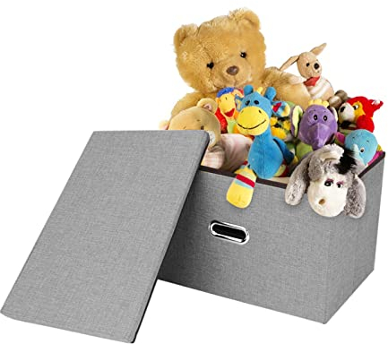 Youyijia Storage Boxes with Lids 45x30x30cm Foldable Storage Box Storage Collapsible Fabric Storage Cubes with Handles Large Storage Baskets Home Office Box for Organizing Clothes Towels Books (Gray)