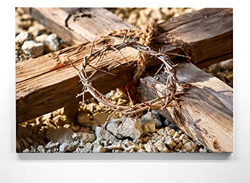 BilderKing Wandbilder zu Ostern, christliche Osterdeko, Kreuz Christus als 50x50cm großes Leinwand-Bild. Dekorieren Sie Küche, Wohnzimmer, Schlafzimmer. Aufgespannt auf 2cm Holzrahmen