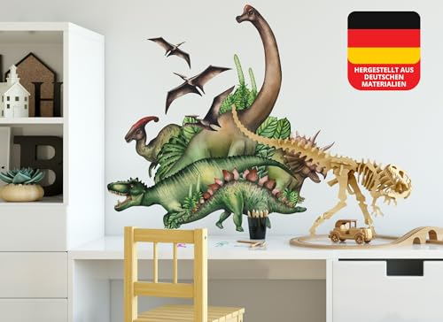 Osomhome Dino Wandtattoo Dinosaurier (119x127cm) I Wandsticker Dinosaurier | Dino Deco Kinderzimmer Junge & Mädchen | Wandaufkleber, Wandbild | T-REX Triceratops Brachiosaurus Stegosaurus os3206