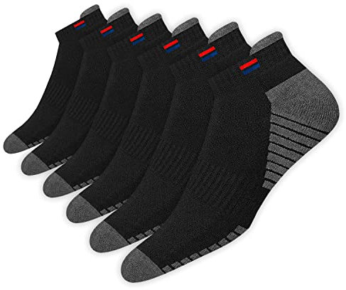 NAVYSPORT Chaussettes Homme Sport Coton Coussin - Lot de 6 Paires Chaussettes Courtes Unisexe (Taille: 47-49, Noir)