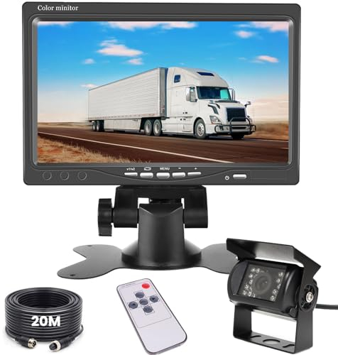 Hikity Kit Telecamera Retromarcia con Monitor 7 Pollice, Impermeabile IP69 Telecamera Posteriore Auto Camper, Visione Notturna Retromarcia per Camion Autobus RV Rimorchio/Furgone