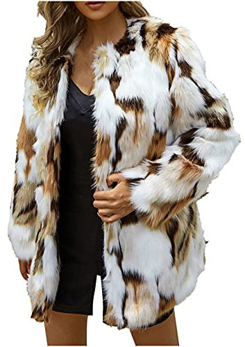 ADOSSAC Manteau Femme Hiver Doudoune Femme Longue Duffle Coat Fourrure Jacket Leather, vêtements d'extérieur Moelleux Hiver Chaud Imprimé LéOpard Doudoune Fausse Fourrure Outwear