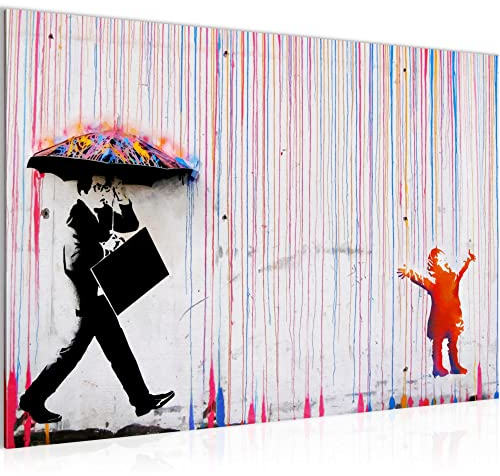 Runa Art Bild Colored Rain Modern Wandbilder Loft Wohnzimmer 1 Teilig - Made In Germany - Street Art Collage Grau Rot Flur 040315a
