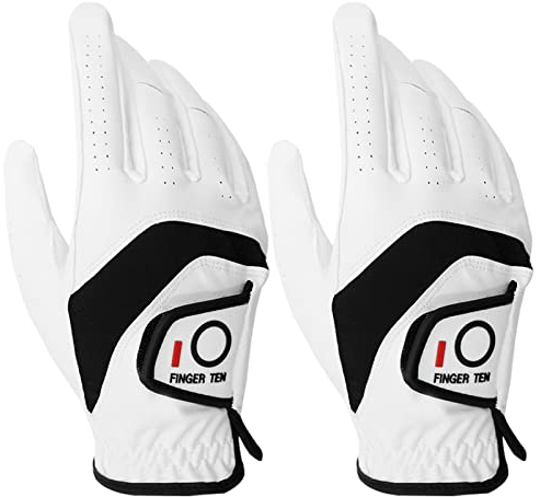 FINGER TEN Golfhandschuhe Herren Leder Links Rechts Golfhandschuh Wert 2 Stück, Golf Handschuhe Linke Rechte Hand Nicht Paaren Männer Golfer Rain Griff rutschfest, zum Größe S M ML L XL (ML, Rechts)
