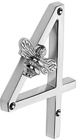 Silver Brass bee House Number with Bee design | 5 inch Modern Door Sign Numbers Signs Plaques | Street Home Address Numerals (4)
