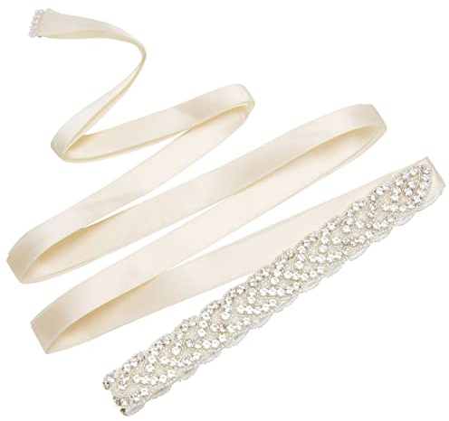 Kristall Strass Gürtel Hochzeit Satin Schärpe Brautgürtel für Party Brautjungfernkleider Ballkleid Abendkleider Taillengürtel Zubehör,Ivory White