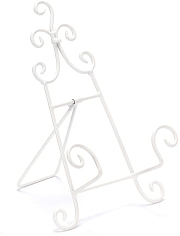 DESIGN DELIGHTS SPEISEKARTEN Halter Staffellei | Schmiedeeisen, 24 cm, Weiß | Antike Deko Staffellei, Menükartenhalter, Tischstaffelei, Verschnörkelte Präsentier Staffellei