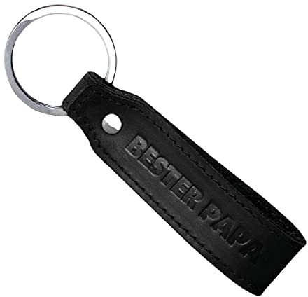 MAGATI Schlüsselanhänger aus Echtleder mit Gravur Bester Papa - Geschenk für Männer und Väter zum Vatertag, Geburtstag oder als Glücksbringer - Tiefschwarz Echtleder - Black Line