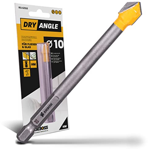 Amboss DryAngle Ø 10mm Fliesenbohrer Glasbohrer Keramikbohrer - Sechskantschaft für Bohrmaschinen - Glas/Wandfliesen/Dachziegel/Keramik bohren