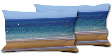 Glücksvilla Künstler-Foto-Kissen Set, (2 STK.) 80 x 40 cm, Zierkissen Kissenbezug Deko-Kissen Motiv: Möwen am Strand
