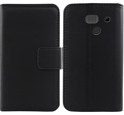 Cuson Flip Schwarz Echt Leder Tasche Hülle Für Artfone C1+ Seniorenhandy 1.77 Lederhülle Handyhülle Schutz Klapp Handytasche Handy Etui Brieftasche Cover Case Abdeckung