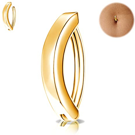 BodyAce Silber 925 Bauchnabelpiercing Barbell, 16G Clasp Nabel Piercing Bauchnabel 8mm, Rosegold Gold Reverse Curved Bauchnabelpiercing Set Body Jewellery (Gold;8mm)