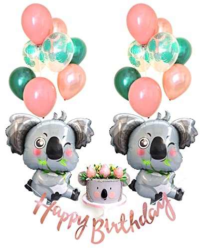 Regendeko Happy Birthday Koala Kindergeburtstag Deko,Waldtier Geburtstag Deko für Jungen und Mädchen Party Dekoration Dschungel Geburtstag Deko Birthday Decorations (Rosegold)