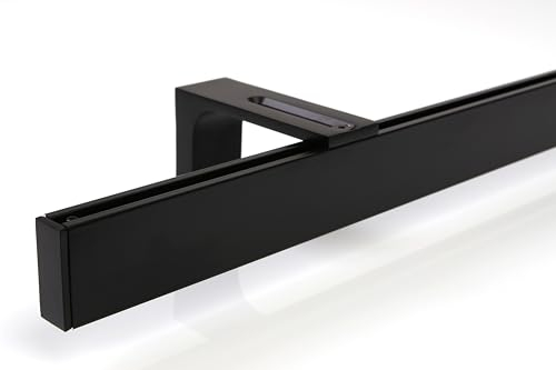 Deco-Raum Gardinenstange auf Maß Innenlauf eckig Wandbefestigung Wandträger mitte Lauf 8,3cm Vorhangstange Flächenvorhang Schiene Innenlaufstange für Vorhänge Schwarz 360cm