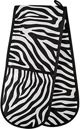 Double Oven Glove Zebra Print Heat Resistant Double Ovens Mitt Modern Cooking Gloves Potholders
