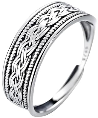 WLLDDDIU Klobiger Antiker Ring 925 Sterling Silber Ring Öffnung Verstellbare Ringe Retro Unisex Geflochtener Daumenschlaufe Für Paare Männer Frauen Charme Schmuck Geschenke