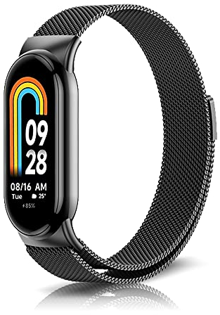 PaceBid Metal Strap Compatible with Xiaomi Smart Band 10/Band9/Band8, Stainless Steel Metal Replacement Straps Women Men Magnetic WatchBand for Xiaomi Mi Band 10/Band9/Band8 - Black