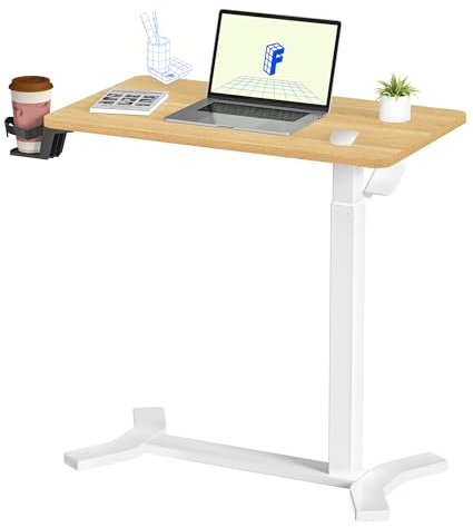FLEXISPOT Standing Desk Height Adjustable Overbed Sit Stand Up Desk with Desktop Stable Steel, 60 * 40cm (White Frame+Maple Top)