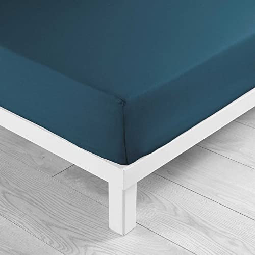 douceur d'intérieur, Drap Housse (160 x 200 cm) Lina Bleu, 100% Coton