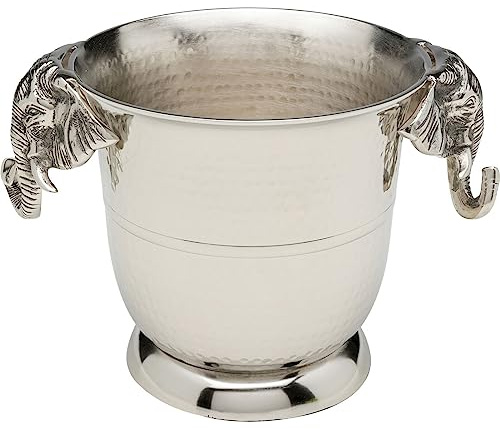 Kare Design Weinkühler Happy Elephants, Silber, Flaschenkühler für Wein und Sekt, Getränkekühler, Sektkühler mit Elefanten, Aluminium, 4,5l Füllmenge, 34x24x23 cm (H/B/T)