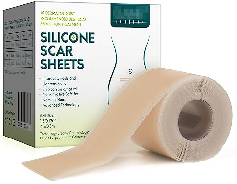 Silikon Narbe Patch (1.6 x 120 Rolle 3M)、Silikon Narbenband Rolle、Narbensilikonstreifen、Professionelle Narbenentfernungsfolie für Kaiserschnitt、Chirurgie、Verbrennungen、Keloid、Akne, etc.