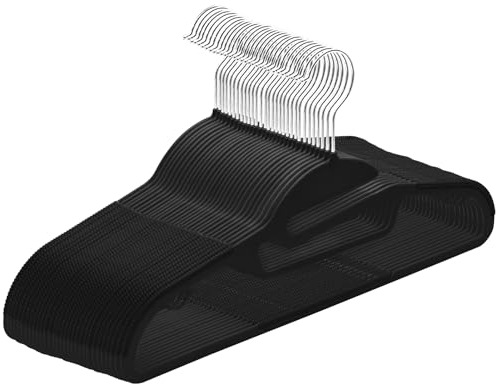 ABHENG Kleiderbügel Kunststoff, 30er-Pack Rutschfester Bügel mit U-förmiger Öffnung, Nass und Trocken, Platzsparender Kleiderbügel mit Krawattenhalter und 360° drehbarer Haken, Schwarz+Silber,APY0430B