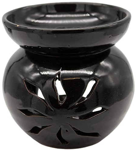 Aromabrenner aus Keramik - Marokkanische Duftlampe - Aromalampe für Duftöl - Ölbrenner für Duftwachs oder ätherisches Öl (Schwarz)