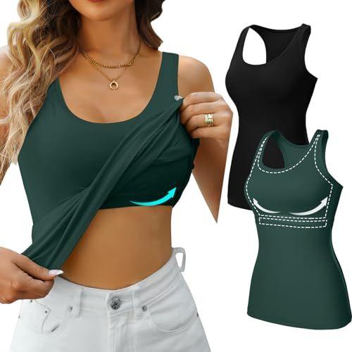 V FOR CITY Ladies Camisole with Built in Bra Vest Basic Tank Top Yoga Going Out Womens Clothes 2 Pack M