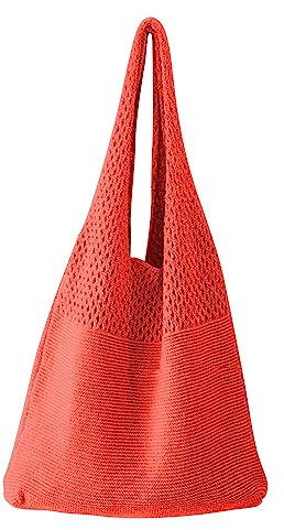 VaiKanhai Fotovorhang 24 Taschen Mesh-Handtasche, Einkaufstasche, Mesh, ausgehöhlte Strandtasche, gestrickt, eine Schultertasche für Damen Aigner Taschen Damen Rot (Red, One Size)